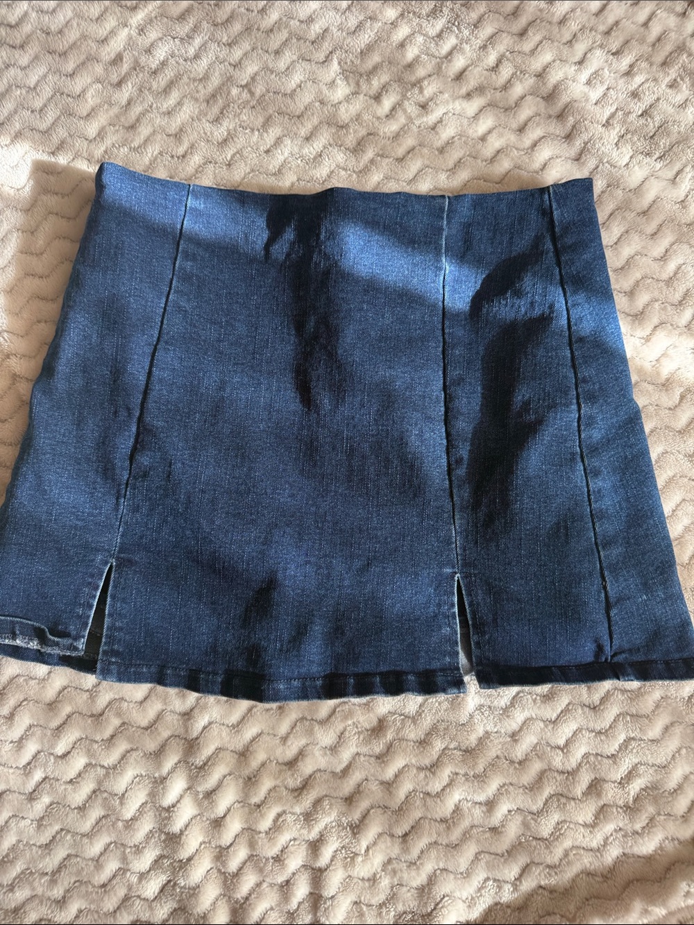 Dark Blue Denim Mini Skirt with Front Slits